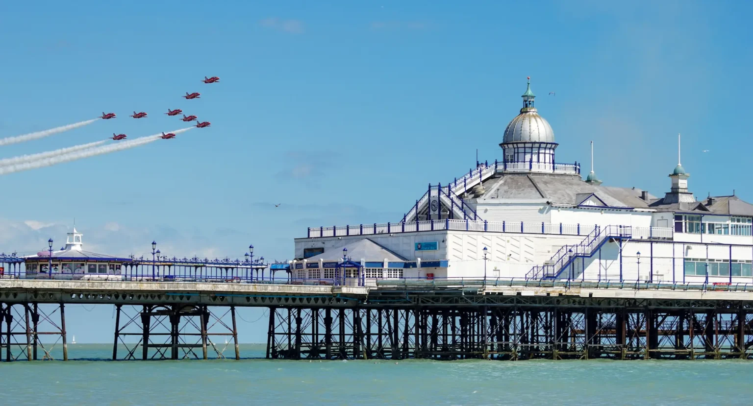 Eastbourne seafront and pier on a clear summer day